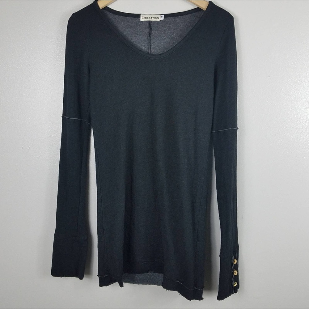 Liberation Womens Black Thermal LS Tee with Button Detail Medium
